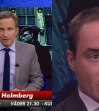 Anders Holmberg (t.v) är nyhetsankare i SVT Aktuellt. Till höger Kent Ekeroth (SD) i debatten i Aktuellt. Bilden är ett montage. Foto: Faksimil svtplay.se