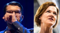 Chocksiffror för Jimmie Åkesson (t.v) och katastrof för Anna Kinberg Batra (t.h). Foto: Nyheter Idag