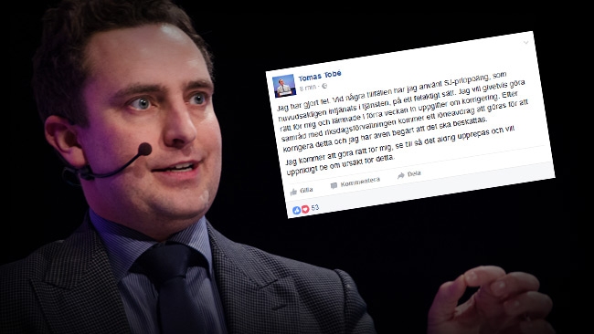 M-politikern Tomas Tobé köpte vin, mat och privatresor för 10865 kronor - Betalade med skattepengar