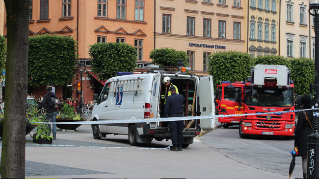 Gasen stängdes av i Gamla Stan. Foto: Amy Unsworth / Nyheter Idag