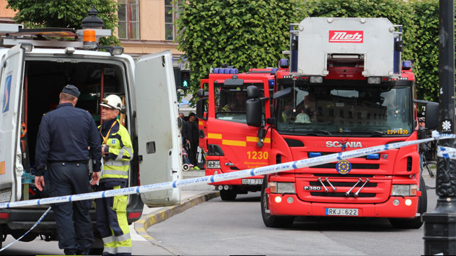 Även brandkåren var på plats. Foto: Amy Unsworth / Nyheter Idag