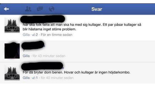 Här förklarar en motdemonstrant vad han vill göra med polisens hästar. Foto: Faksimil / Facebook