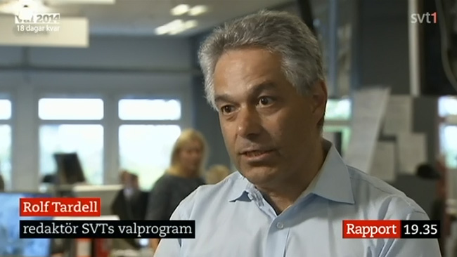Rolf Tardell hävdar i ett inslag i rapport att tjänstemannen ifråga är "opolitisk". Foto: Faksimil svt.se