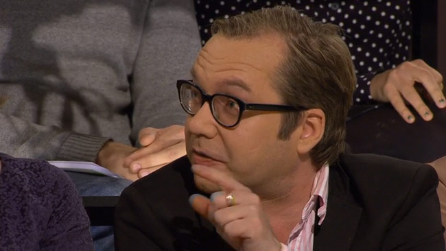 Galleristen Henrik Rönnquist försvarade Dan Park i SVT Debatt. Foto: SVT