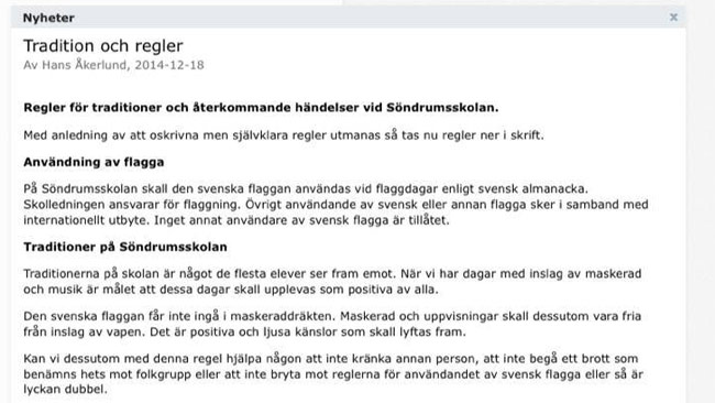 Svenska flaggan får inte användas hur som helst på Söndrumsskolan. Foto: Skärmdump / Privat
