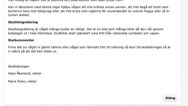 Även i skolkatalogen ska inte flaggan förekomma. Foto: Skärmdump / Privat