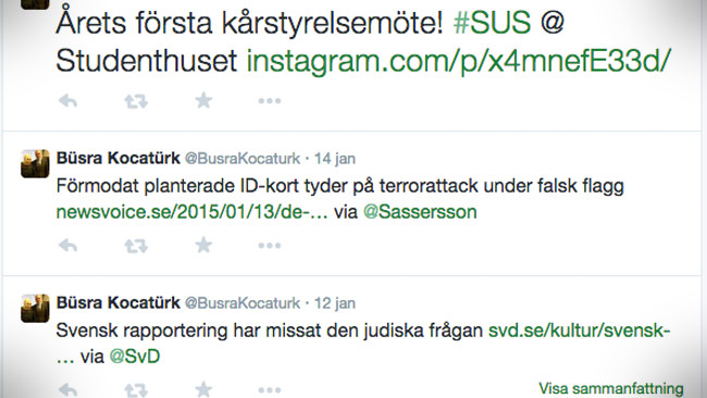 Även på twitter sprider Büsra Kocatürk konspirationsartikeln om terrordådet i Frankrike. Foto: Faksimil Twitter