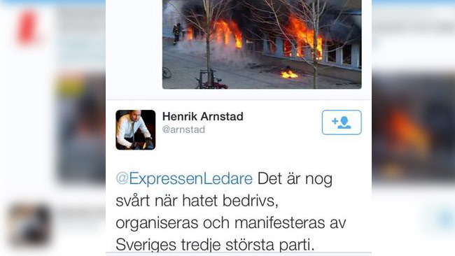 "Hat organiserat från SD", twittrade Henrik Arnstad om händelsen. Foto: Faksimil Twitter