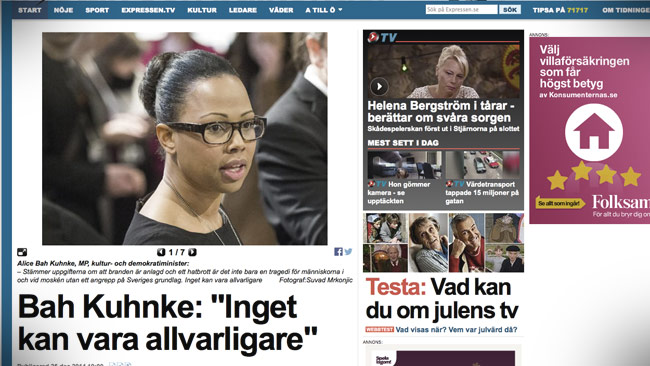 Kulturministern blev intervjuad i Expressen. Foto: Faksimil expressen.se