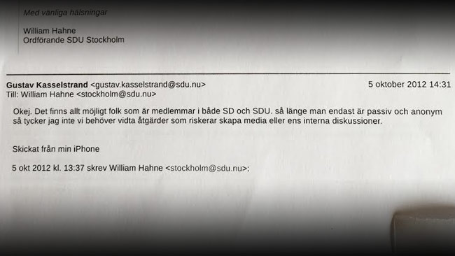Så här uttrycker sig Kasselstrand om Nordisk Ungdom när han inte står framför TV-kameror.