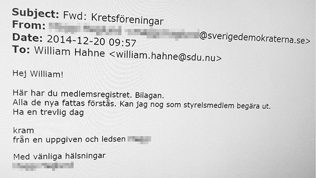 "Här har du medlemsregistret" stå att läsa. Foto: SD-kuriren