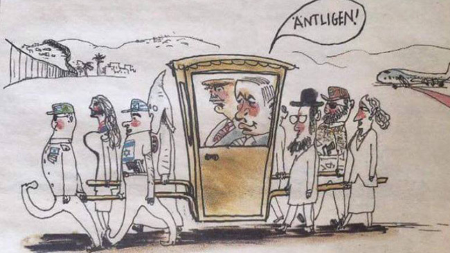 Den antisemitiska teckningen i DN. Foto: Faksimil Dagens Nyheter