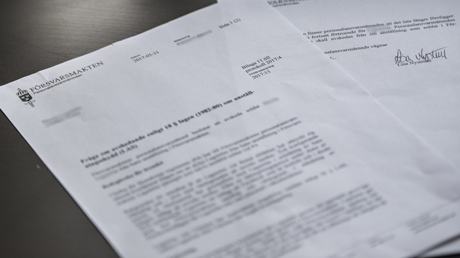 Försvarsmaktens beslut att sparka Erik. Foto: Nyheter Idag Försvarsmaktens beslut att sparka Erik. Foto: Nyheter Idag