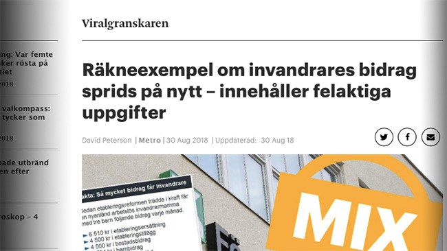 Metro rättar felaktiga uppgifter som blivit virala – invandrare får ÄNNU MER pengar i bidrag