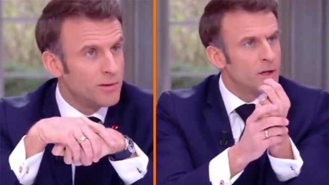 Här smyger Macron av sig lyxklockan i direktsändning