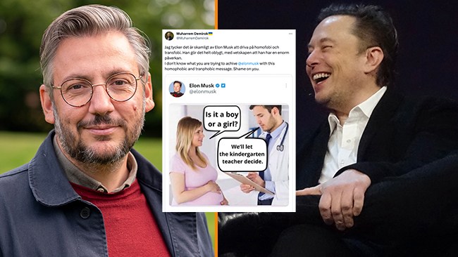 Demirok rasar mot Musk-meme: "Homofobi och transfobi"