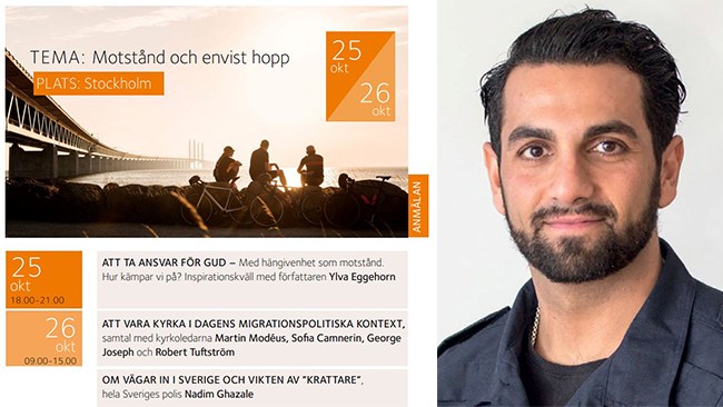 Nadim Ghazale håller föredrag om "vägar in i Sverige" under kyrkornas migrationsdagar