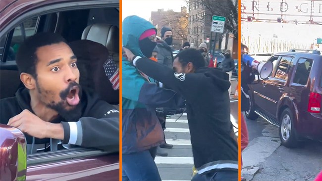 Här kör bilföraren bort blockerande palestinaaktivister